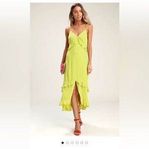 Lulus Island Time Lime Green Ruffled Midi Dress - Size Small